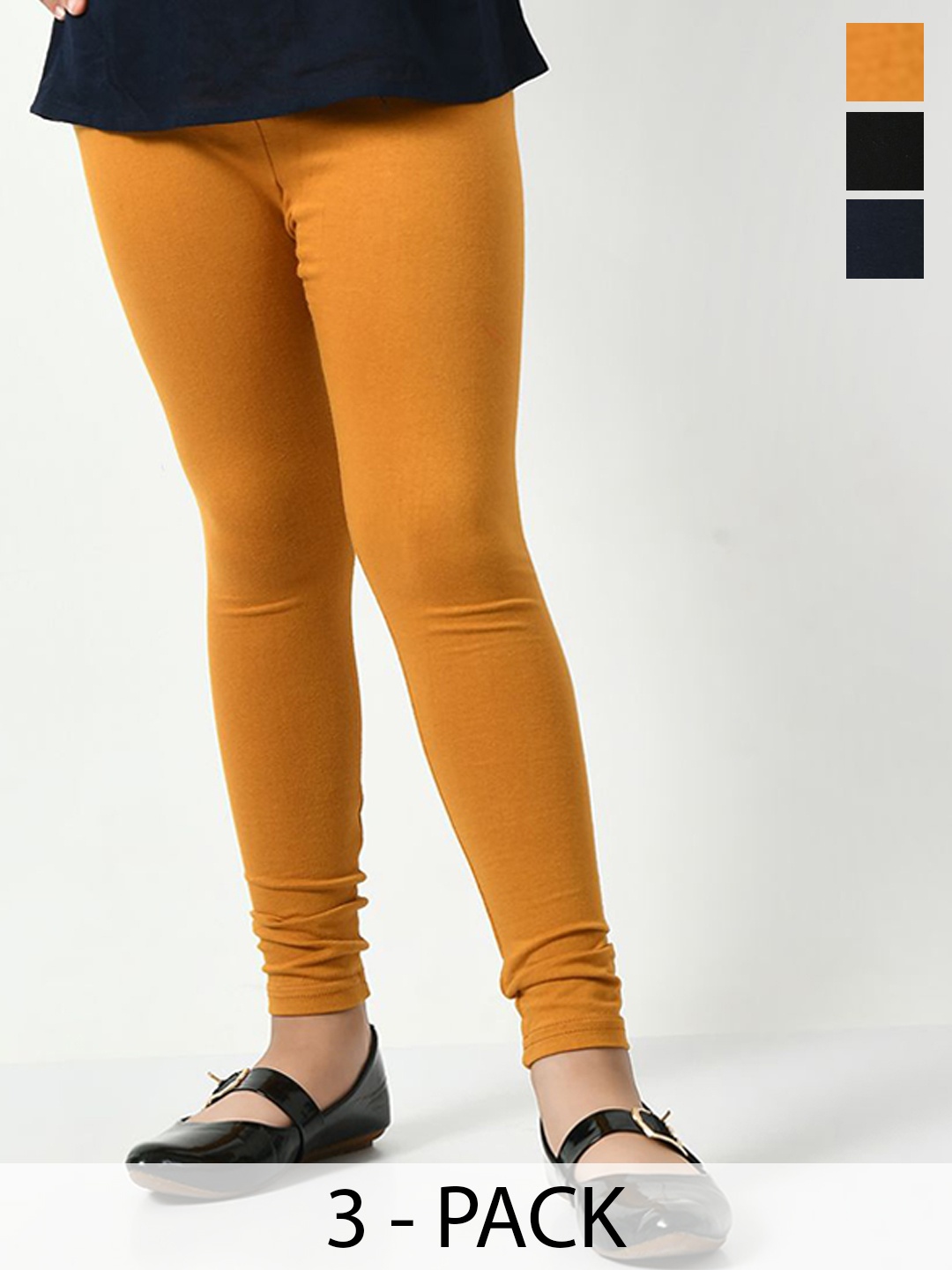 

KAYU Girls Pack Of 3 Ankle Length Leggings, Mustard