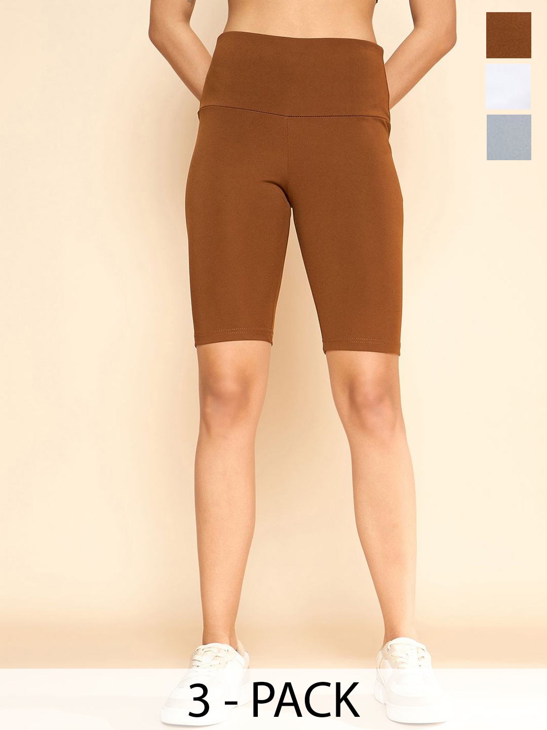 

COLOR CAPITAL Pack Of 3 Women Above Knee Gym Tights, Coffee brown