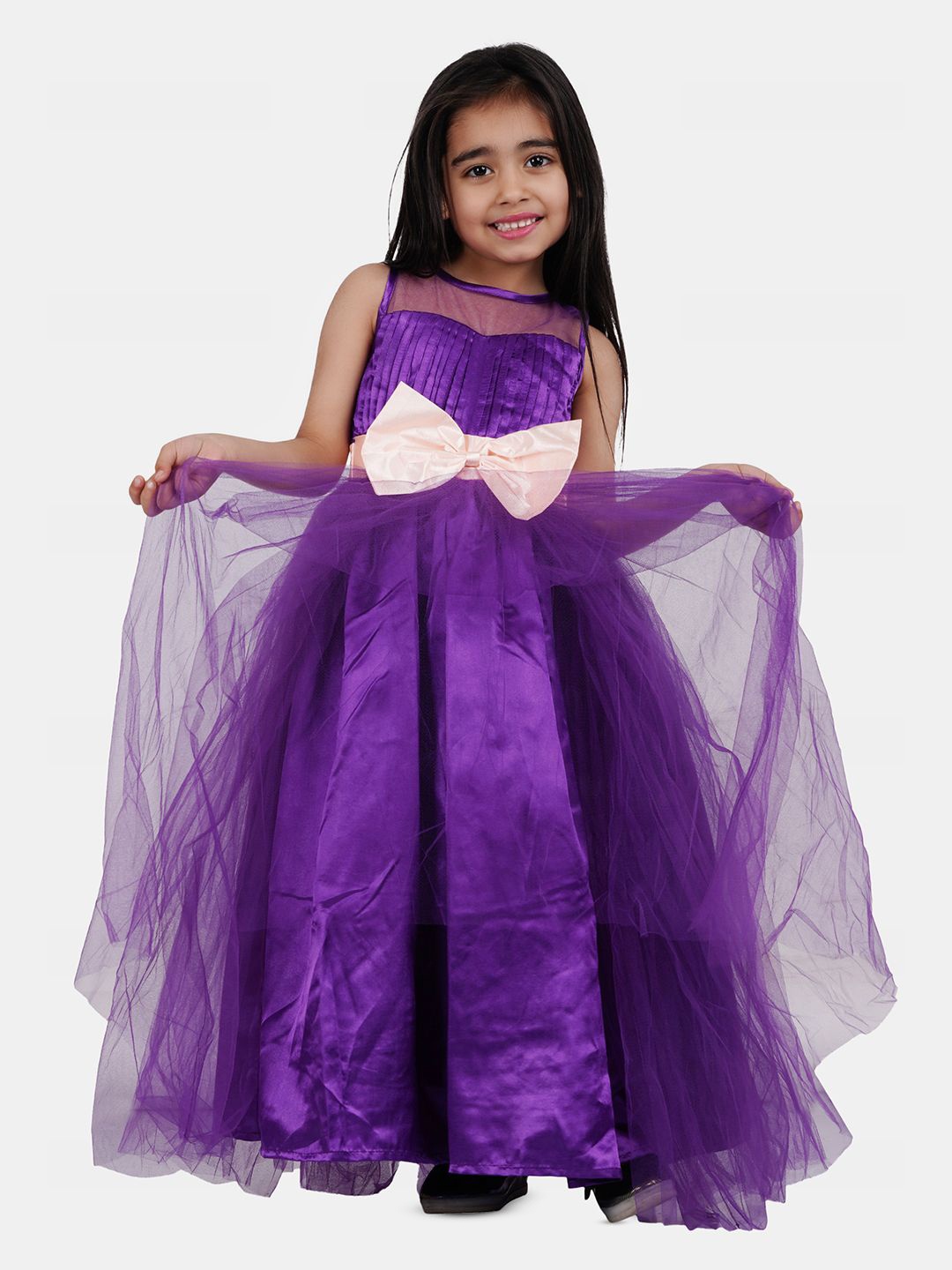 

Wish little Girls Net Fit and Flare Party Wear Maxi Dress, Purple