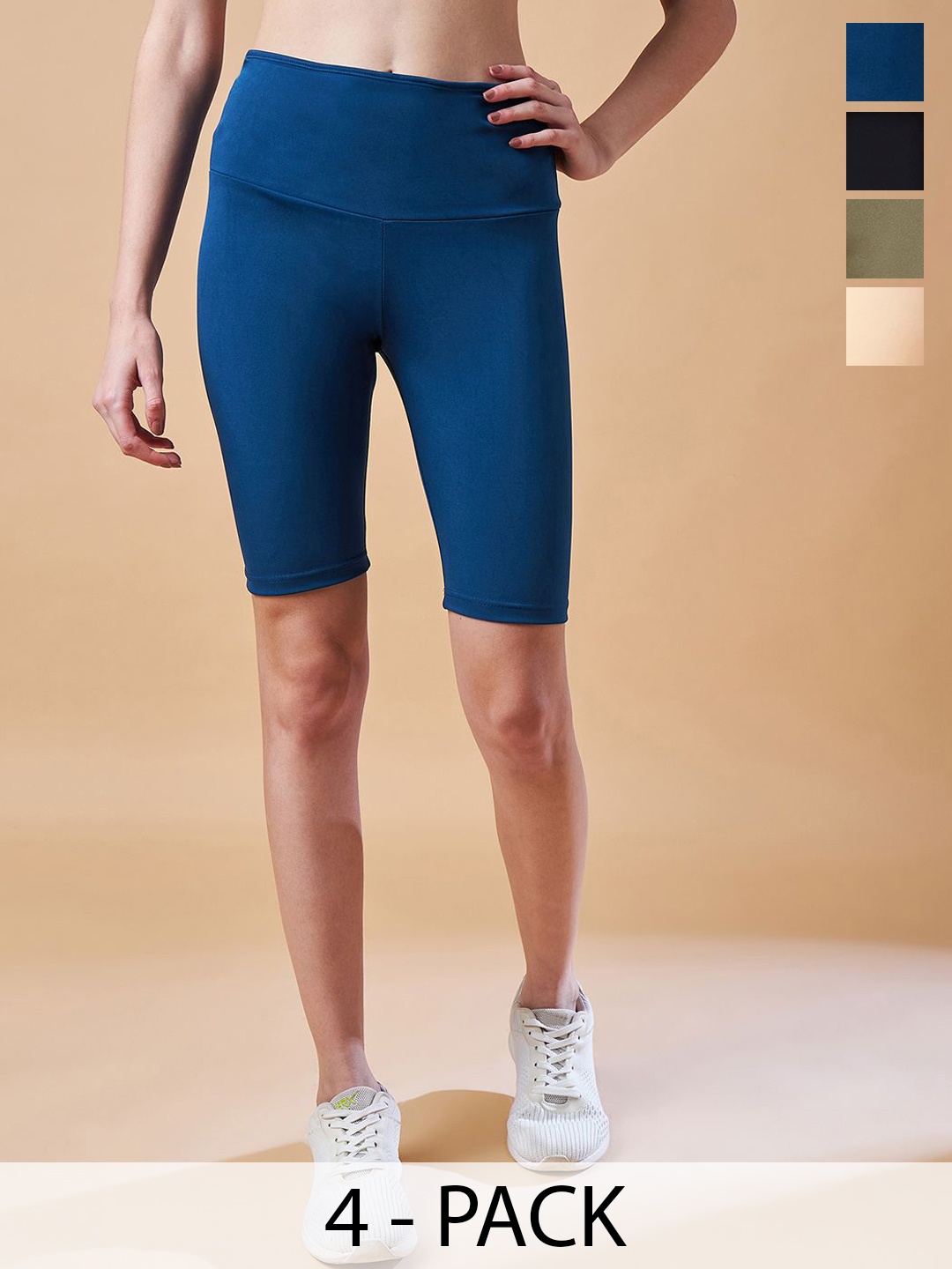 

COLOR CAPITAL Pack Of 4 Above Knee Length Gym Tights, Blue