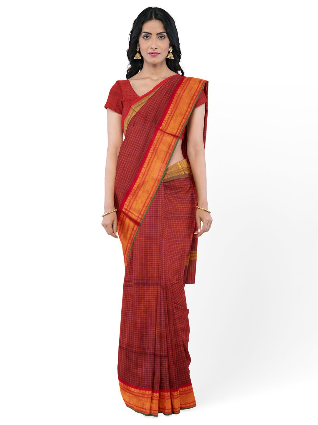 

Avishya Checked Printed Pure Cotton Kanjeevaram Saree, Maroon