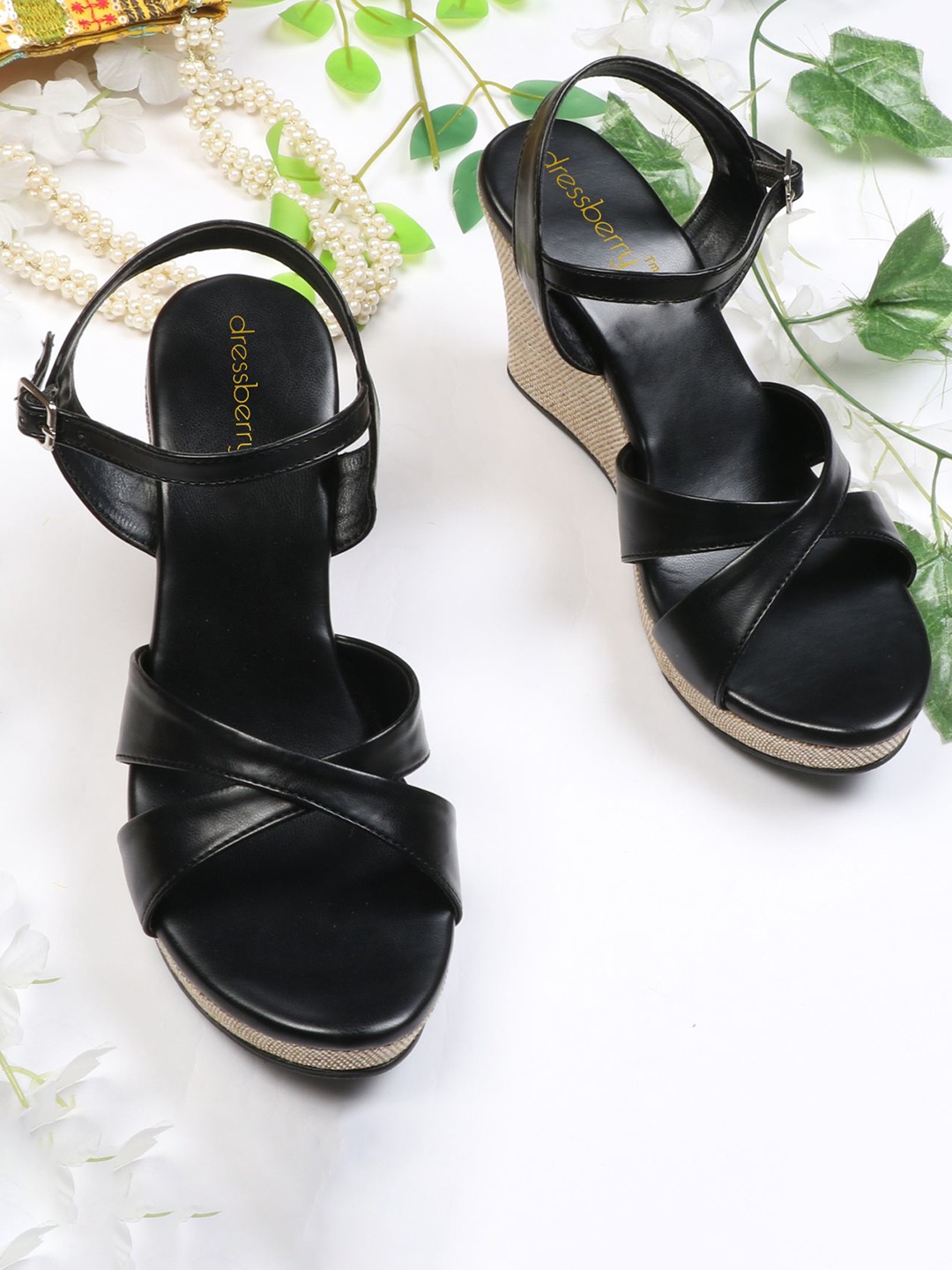 

DressBerry PU Wedge Heel Sandals, Black