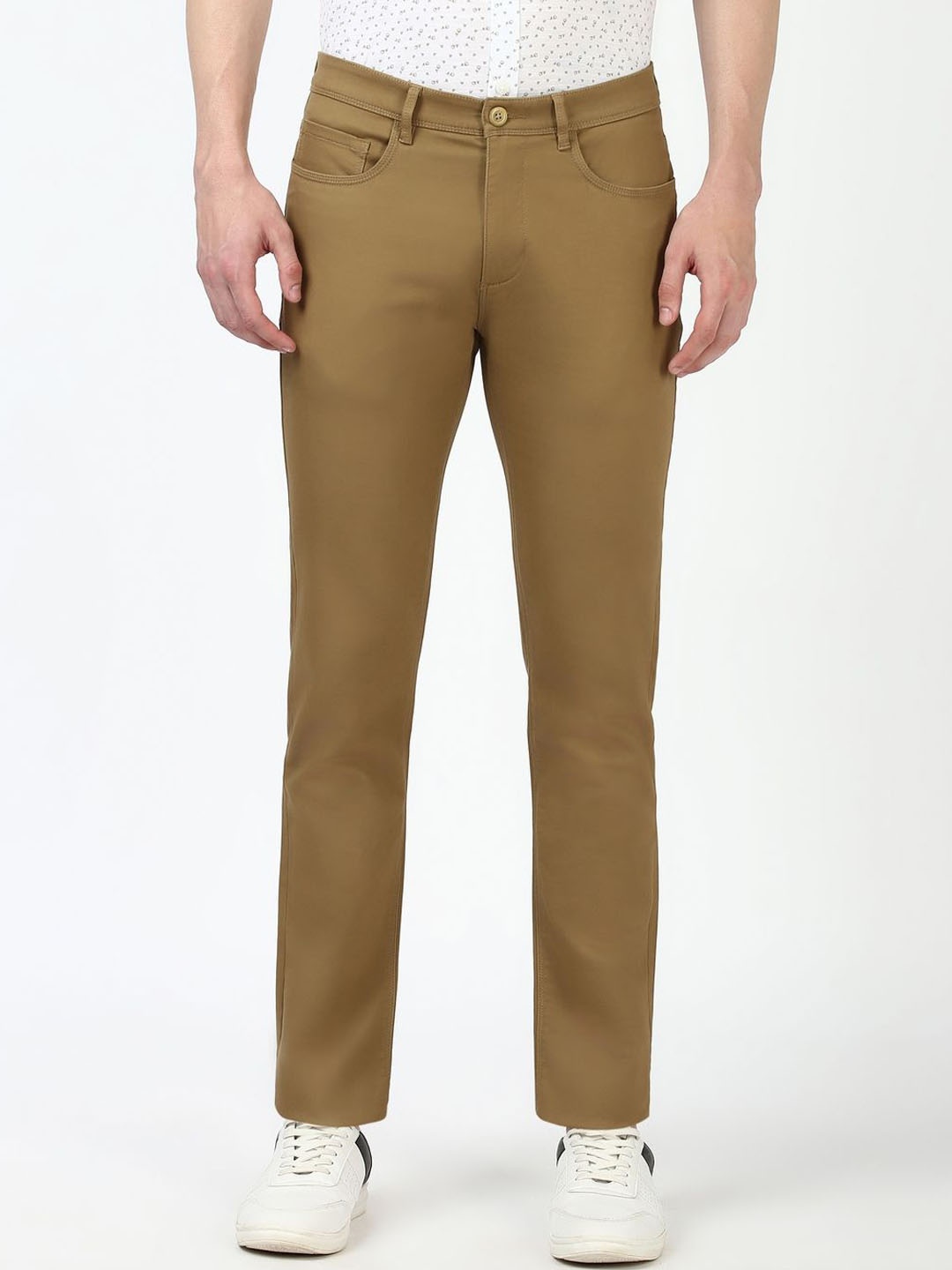 

Peter England Casuals Men Super Slim Fit Regular Trousers, Khaki
