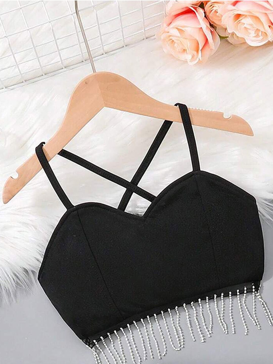 

ADDYVERO Girls Solid Bralette Party Crop Top, Black