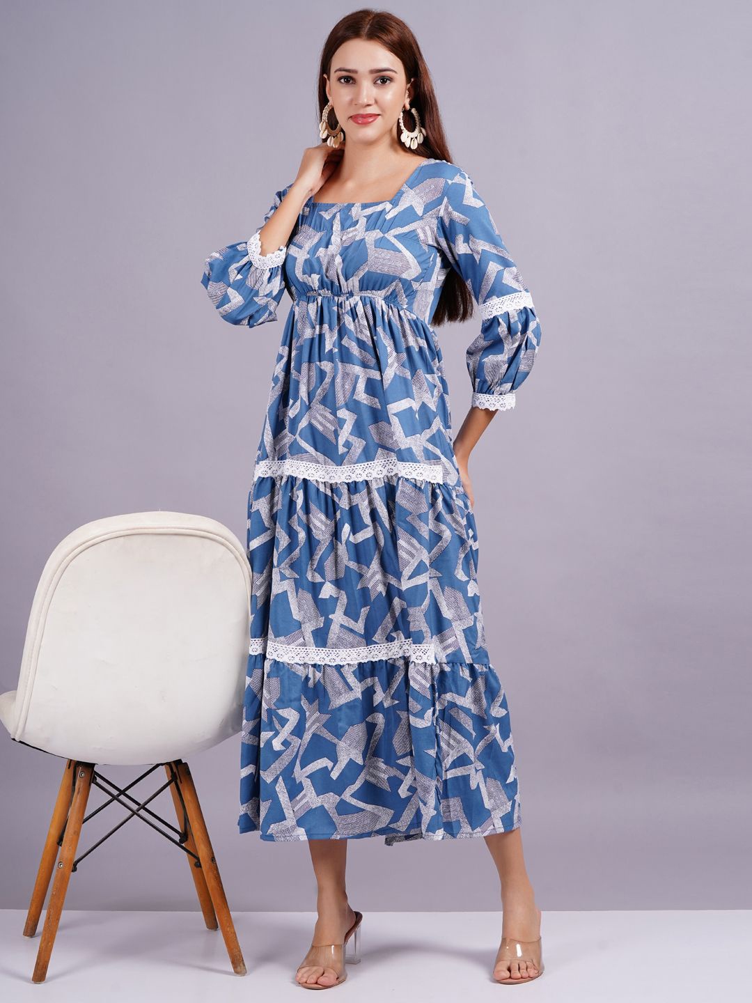 

KALINI Women Fit and Flare Maxi Dress, Blue