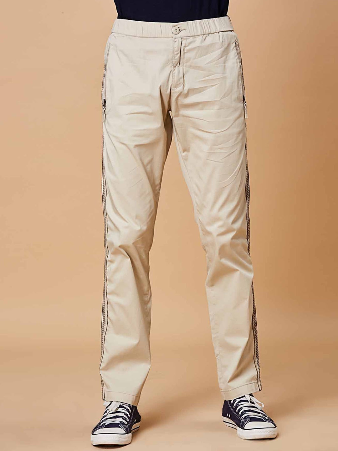 

beevee Men Easy Wash Pleated Casual Trousers, Beige