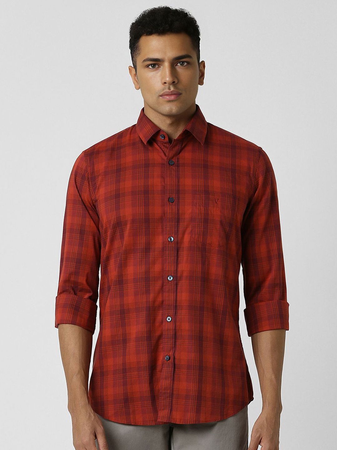 

Van Heusen Sport Men Cotton Slim Fit Buffalo Checks Casual Shirt, Red