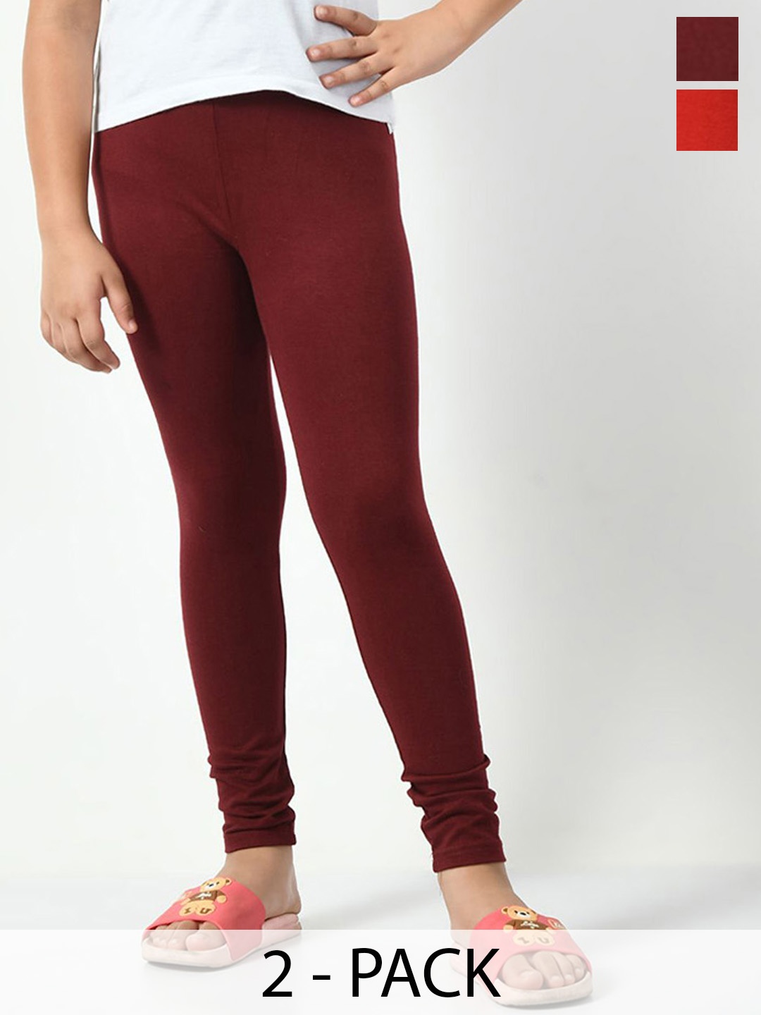 

KAYU Girls Pack Of 2 Churidar Length Leggings, Red