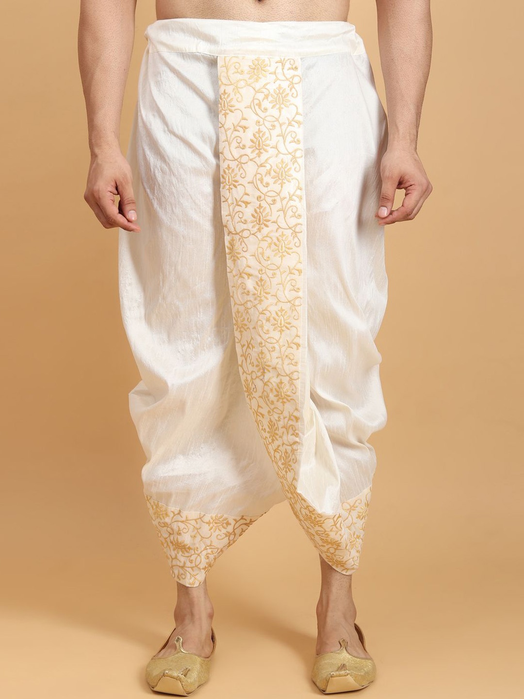 

Ethluxis Men Embroidered Ethnic Dhoti, Cream