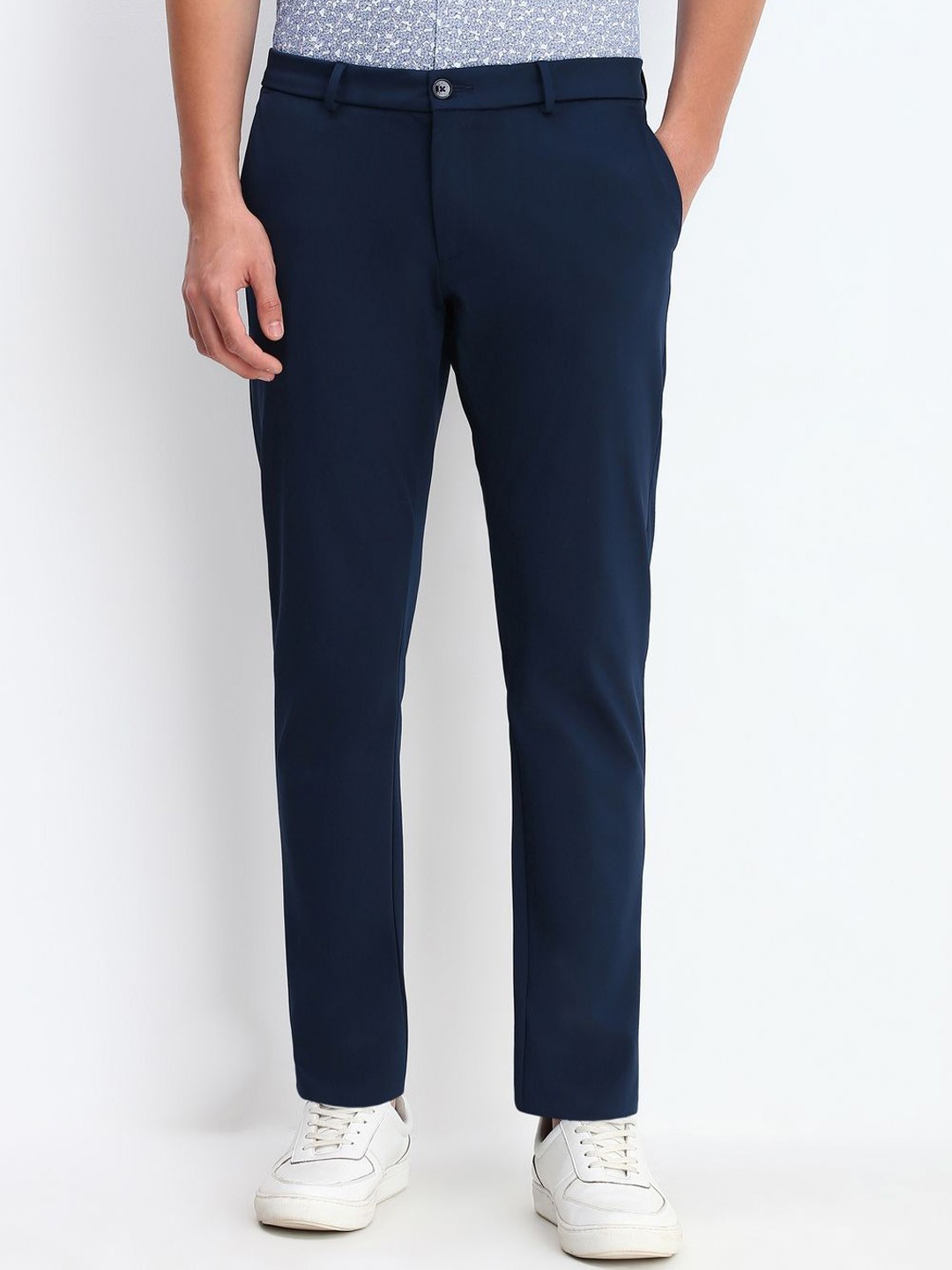 

Allen Solly Men Slim Fit Mid-Rise Regular Trousers, Navy blue