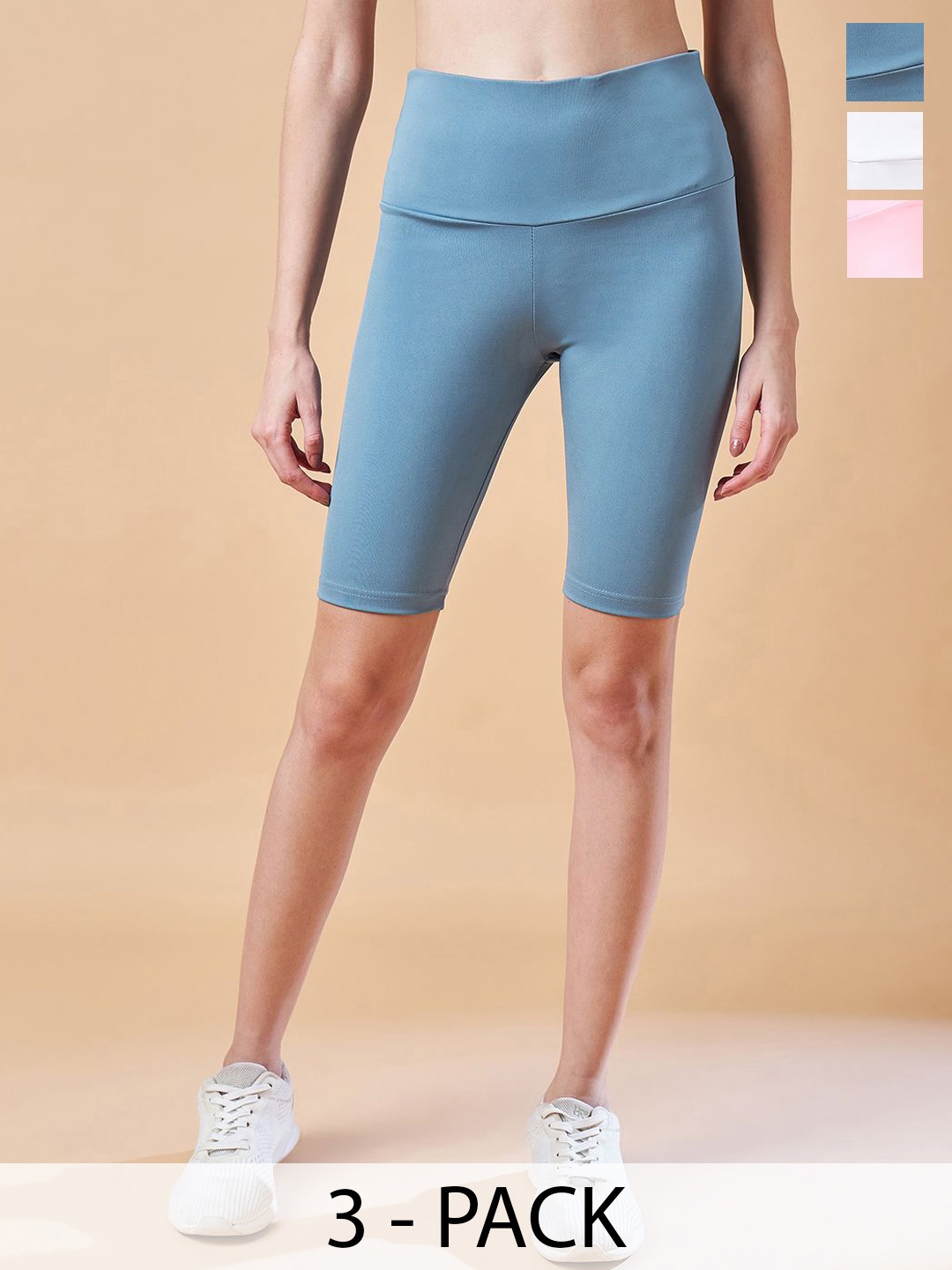 

COLOR CAPITAL Pack Of 3 Women Antimicrobial Above Knee Gym Tights, Blue