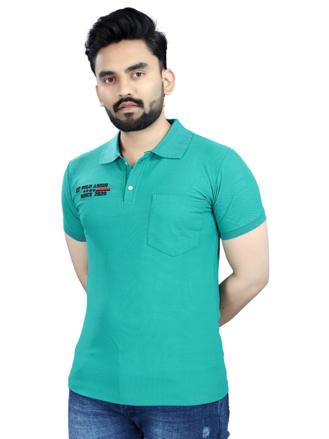 

DYRECTDEALS Men Solid Polo Collar T-shirt, Turquoise blue