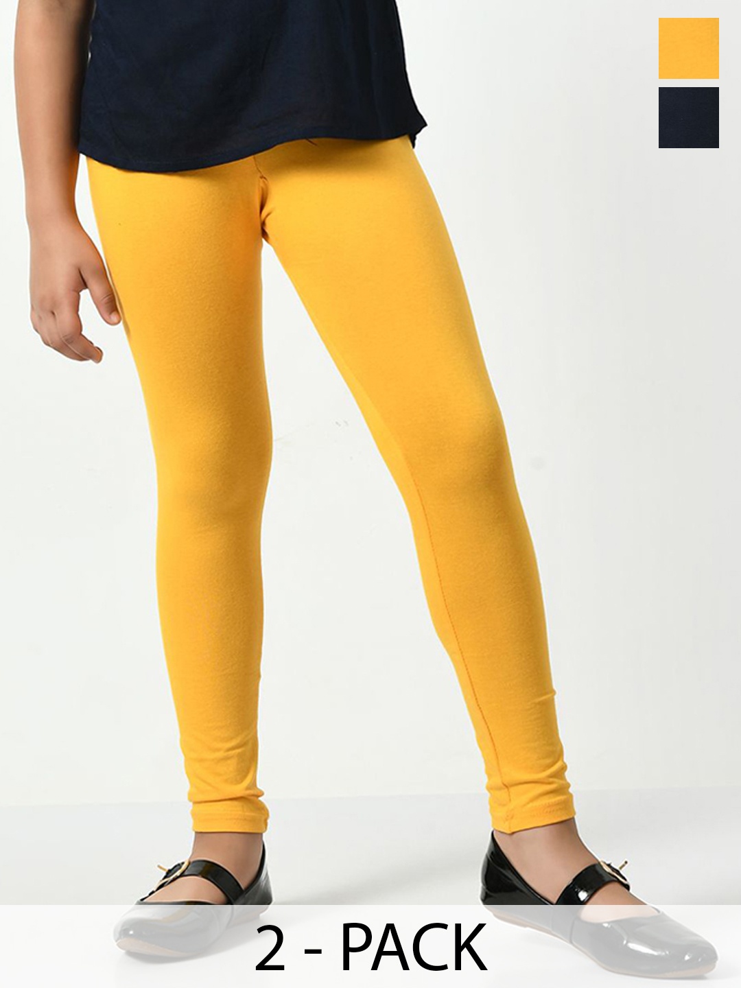 

KAYU Girls Pack Of 2 Solid Ankle-Length Leggings, Yellow