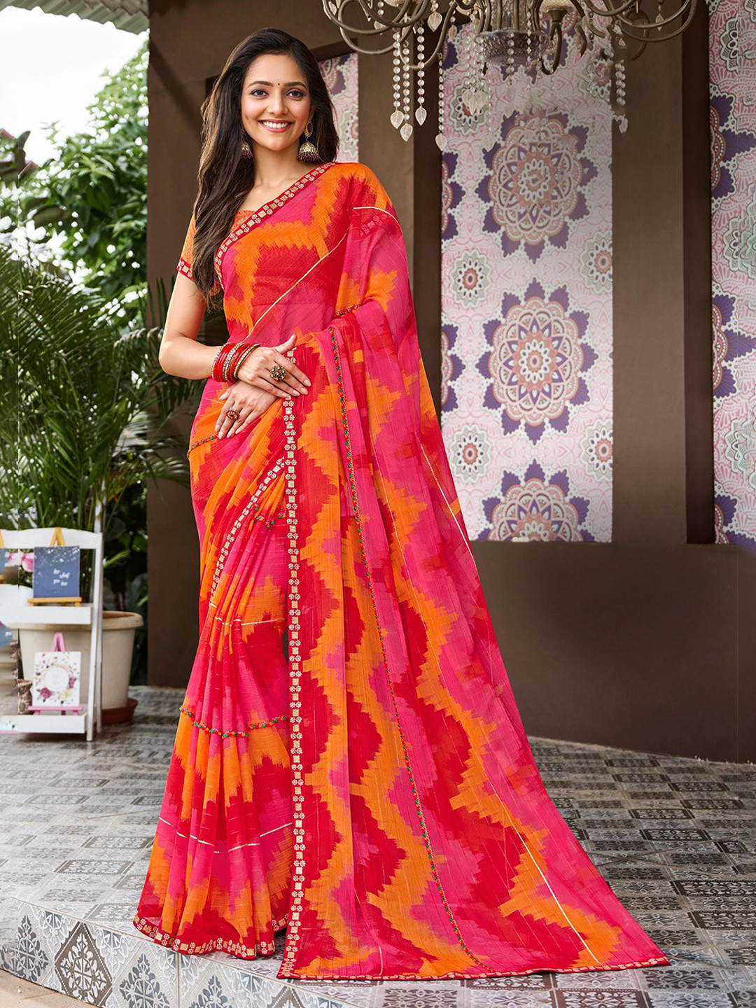 

Laxmipati Abstract Printed Saree, Pink