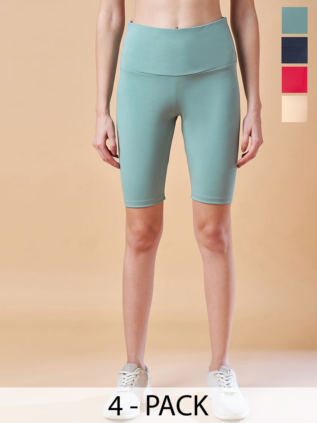 

COLOR CAPITAL Women Pack Of 4 Above Knee Gym Tights, Green
