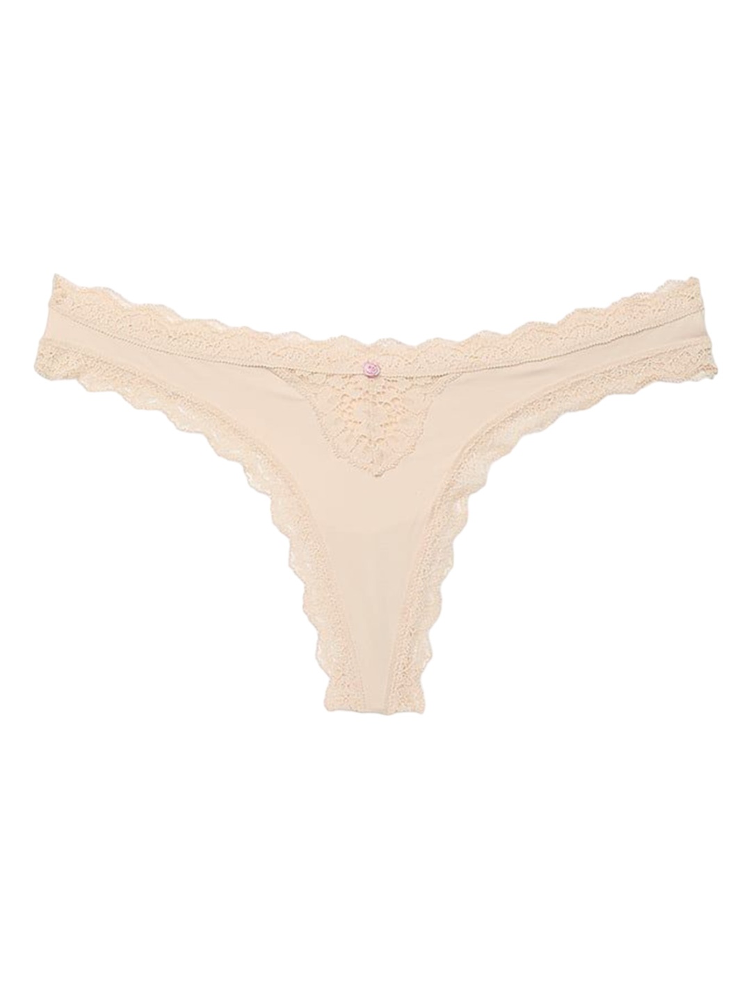 

Victoria's Secret Women Lace-Trim Thong Brief 1125067039H6, Beige