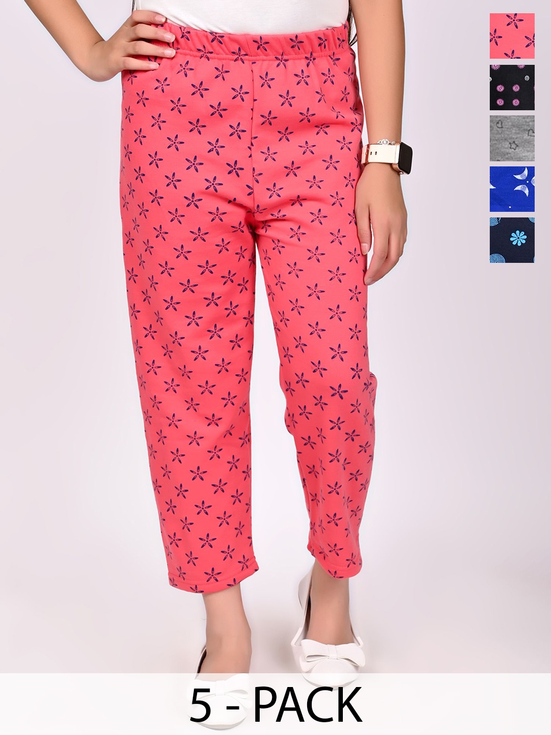 

BAESD Girls Pack Of 5 Floral Printed Trousers, Pink
