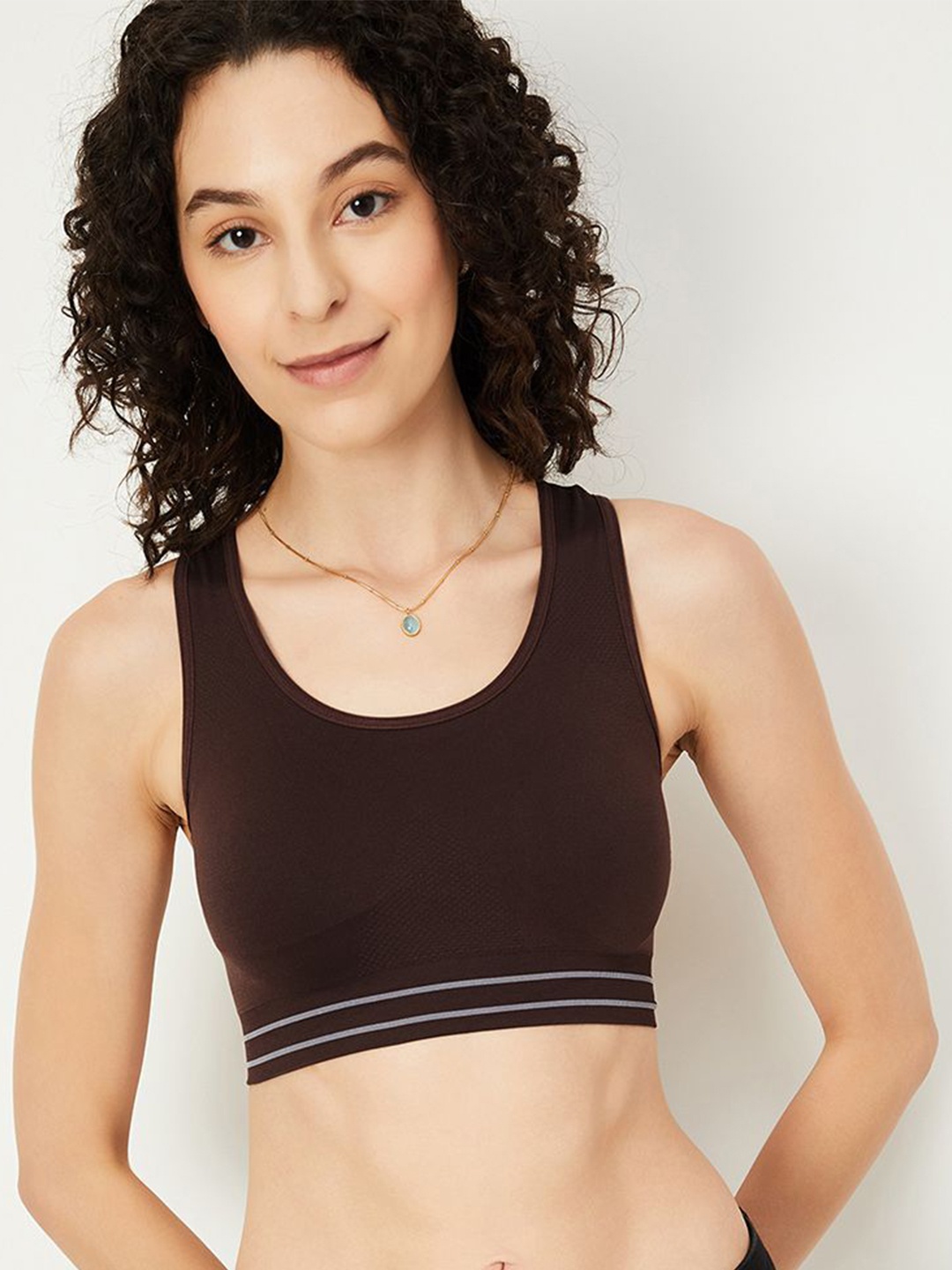 

max Women Solid Full Coverage Lightly Padded Workout Bra, Brown