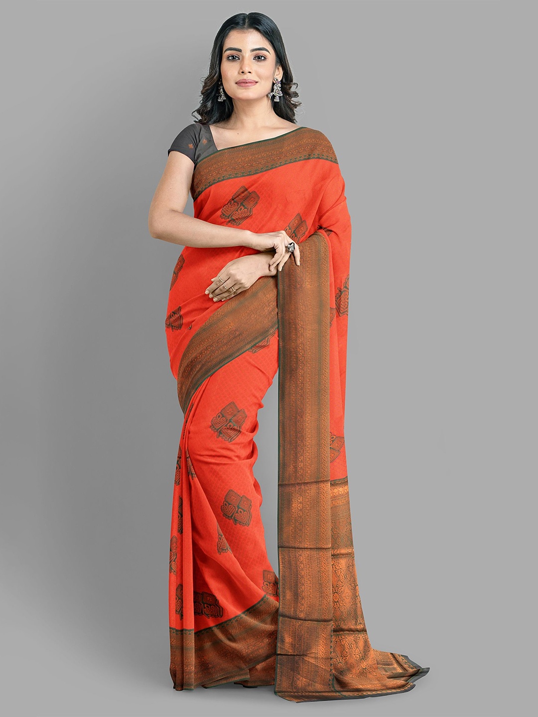 

The Chennai Silks Woven Design Zari Art Silk Banarasi Saree, Orange