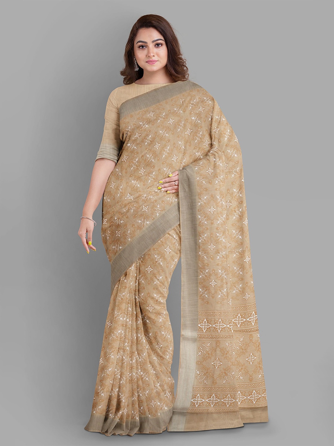 

The Chennai Silks Floral Pure Cotton Gadwal Saree, Brown