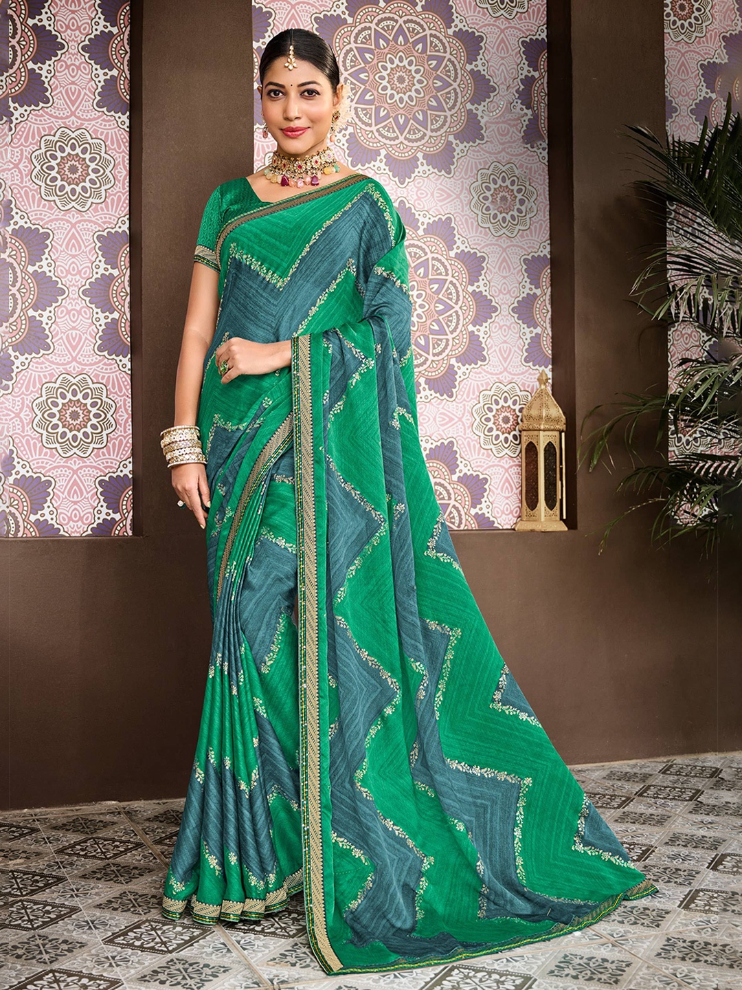 

Laxmipati Embroidered Saree, Green