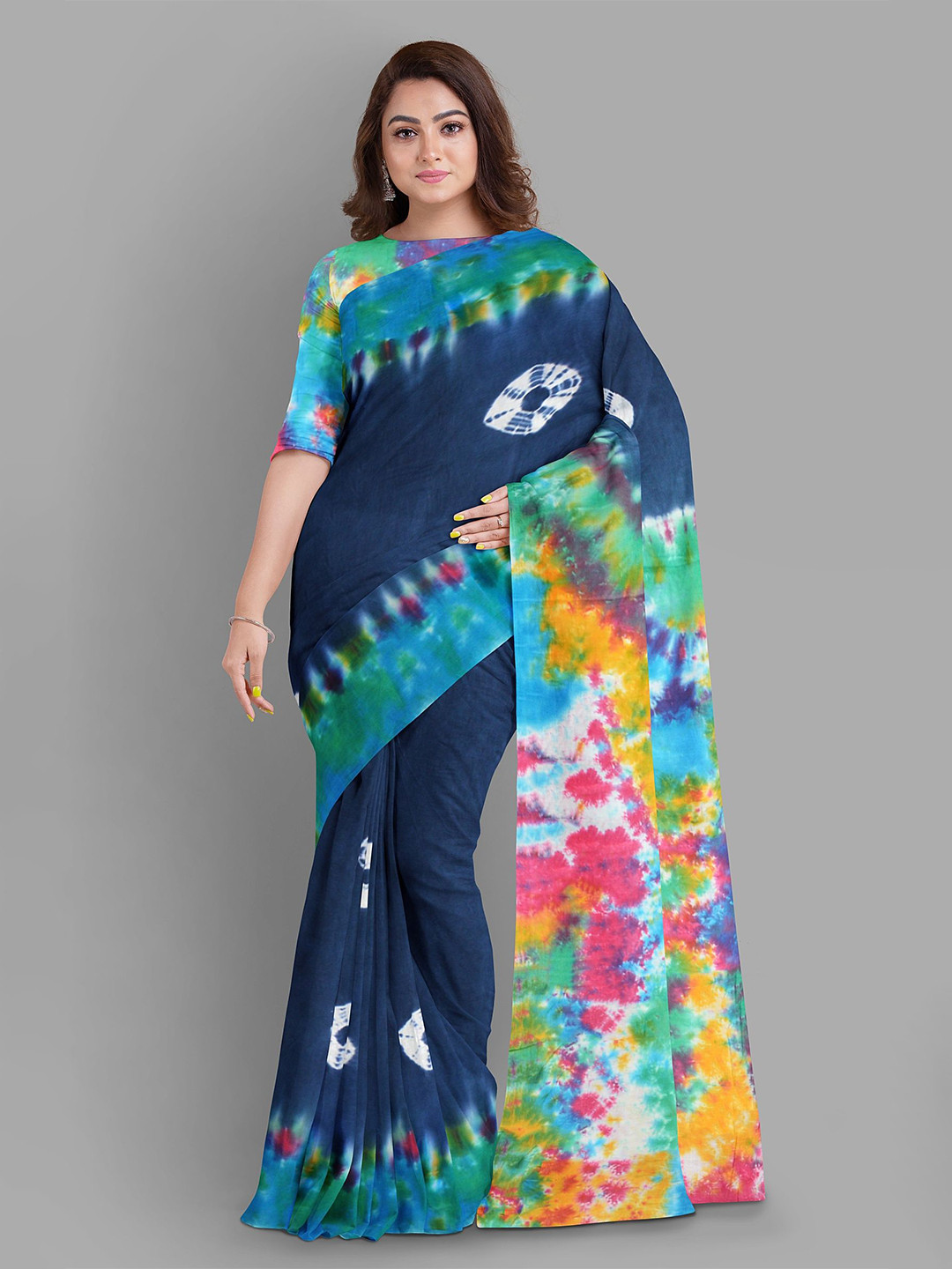 

The Chennai Silks Tie and Dye Pure Cotton Sungudi Saree, Blue