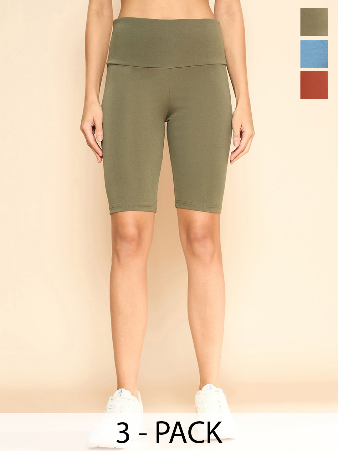 

COLOR CAPITAL Pack Of 3 Women Antimicrobial Above Knee Gym Tights, Khaki