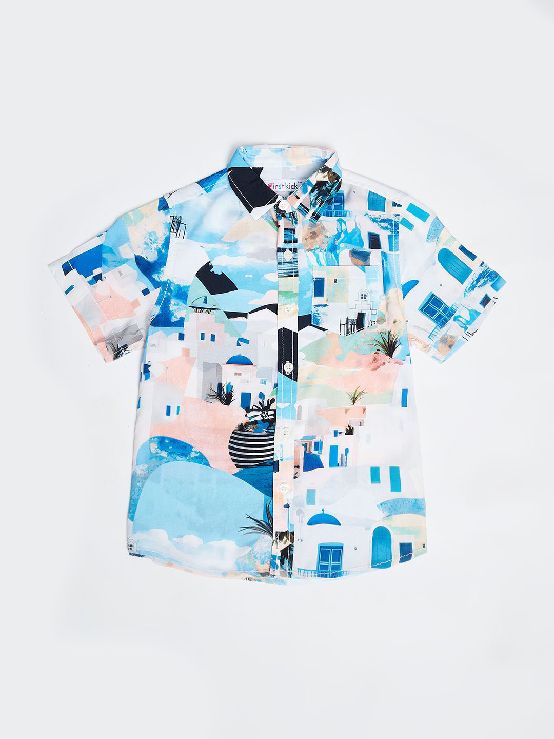 

First Kick Boys Spread Collar Solid Cotton Casual Shirt, Blue