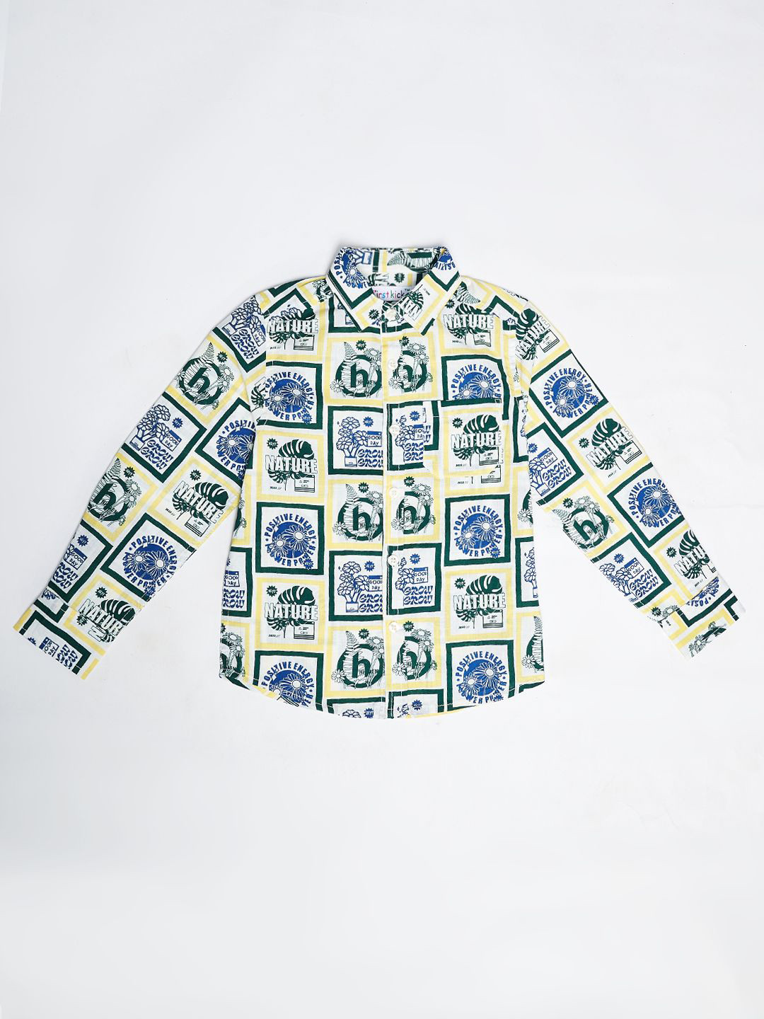 

First Kick Boys Spread Collar Solid Cotton Casual Shirt, Green