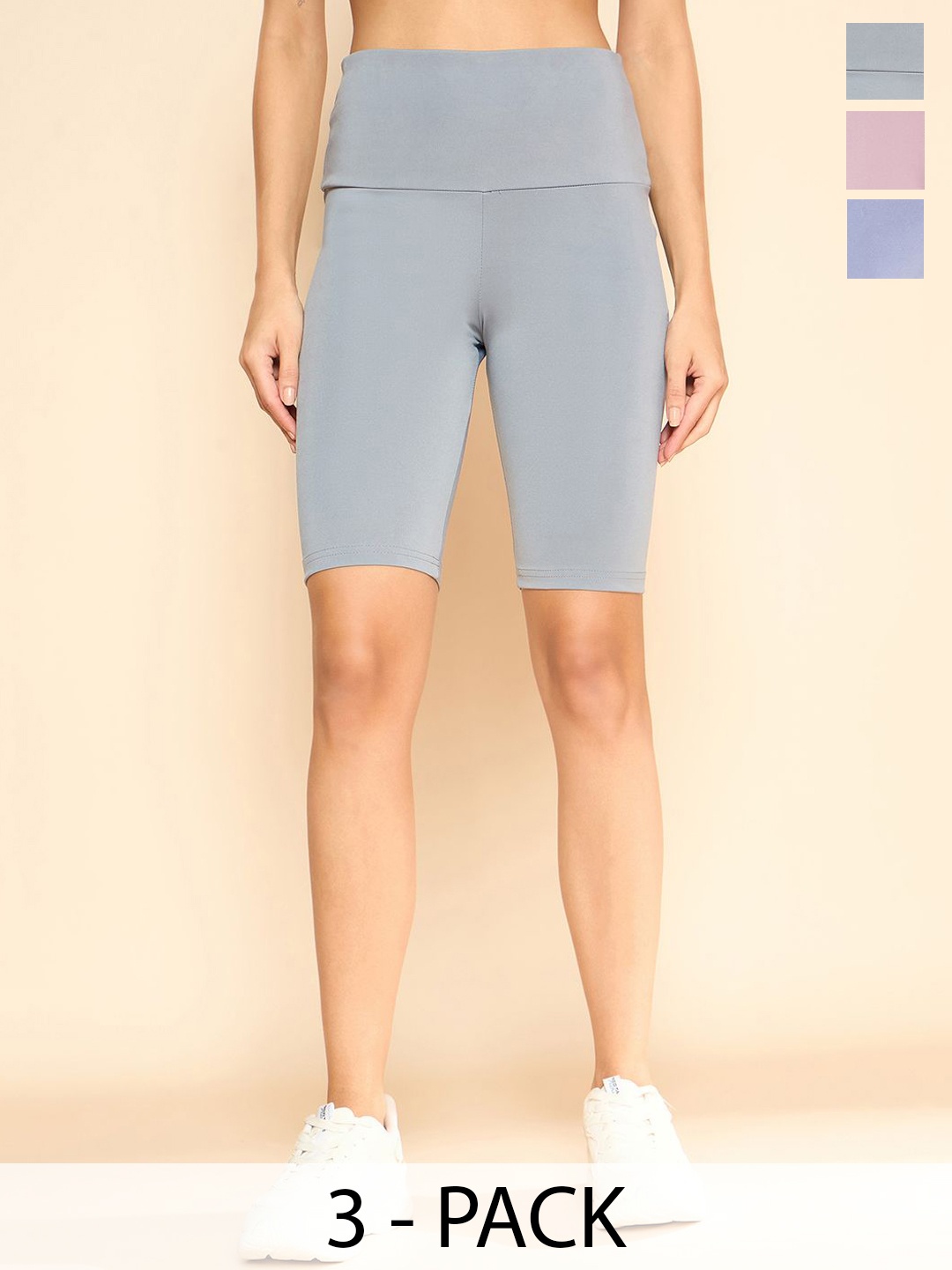 

COLOR CAPITAL Women Pack Of 3 Above Knee Gym Tights, Grey
