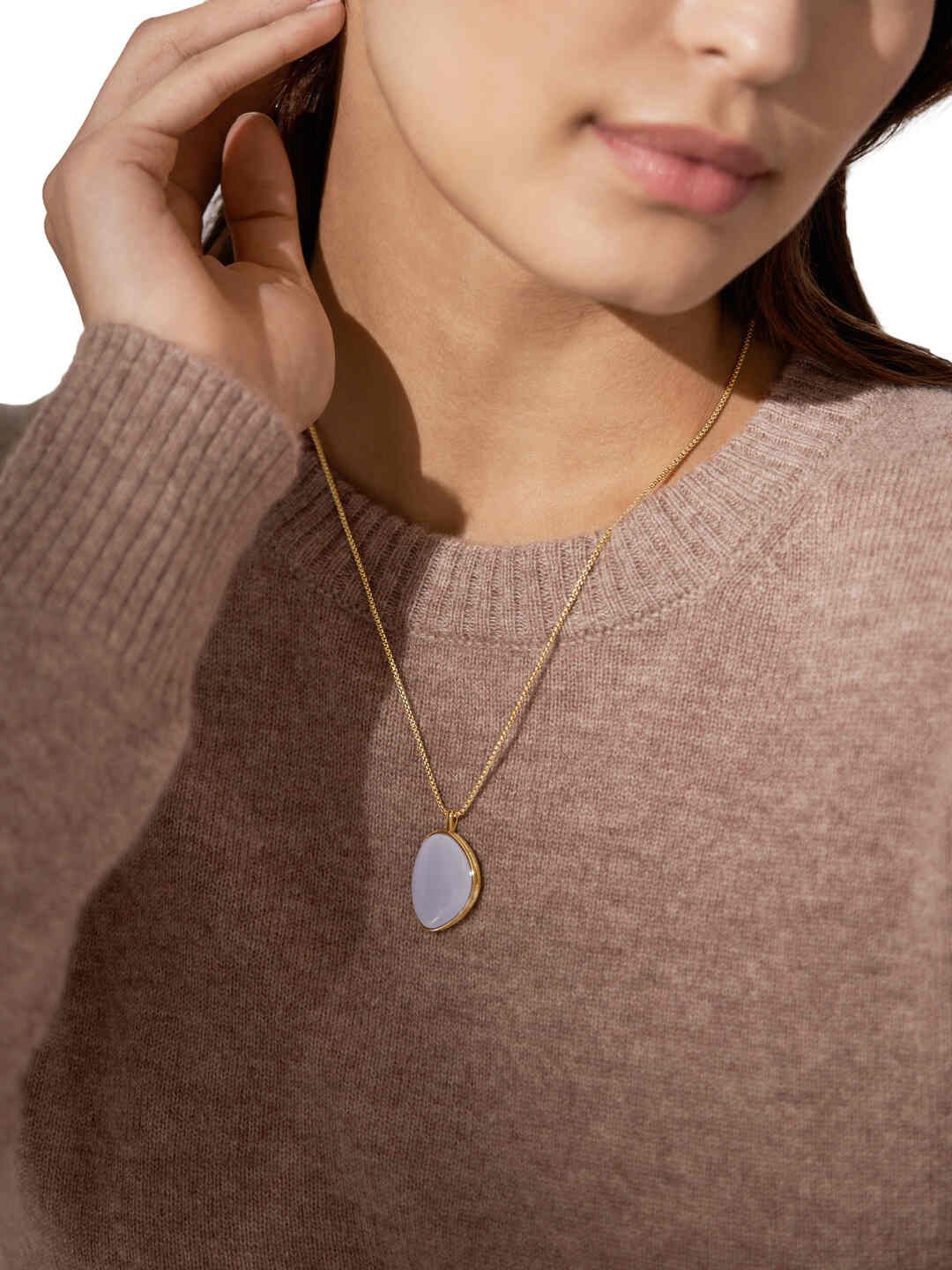

SKAGEN Stainless Steel Geometric Sea Glass Pendant with Chain, Gold
