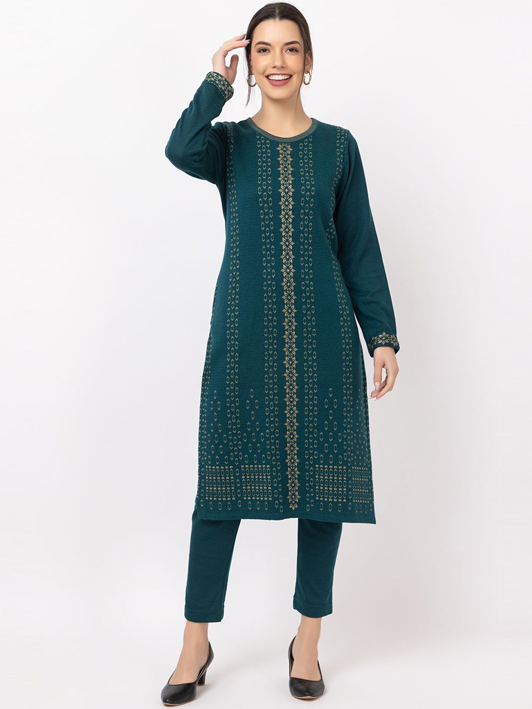 

KEIKO Ethnic Motifs Woven Design Straight Acrylic Kurta, Teal