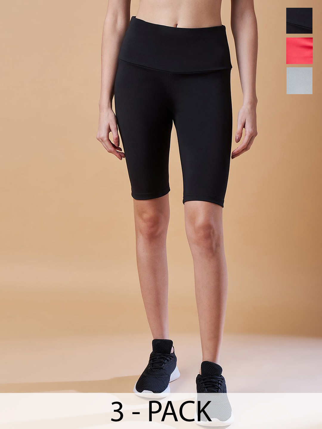 

COLOR CAPITAL Women Pack Of 3 Above Knee Cycling Tights, Black