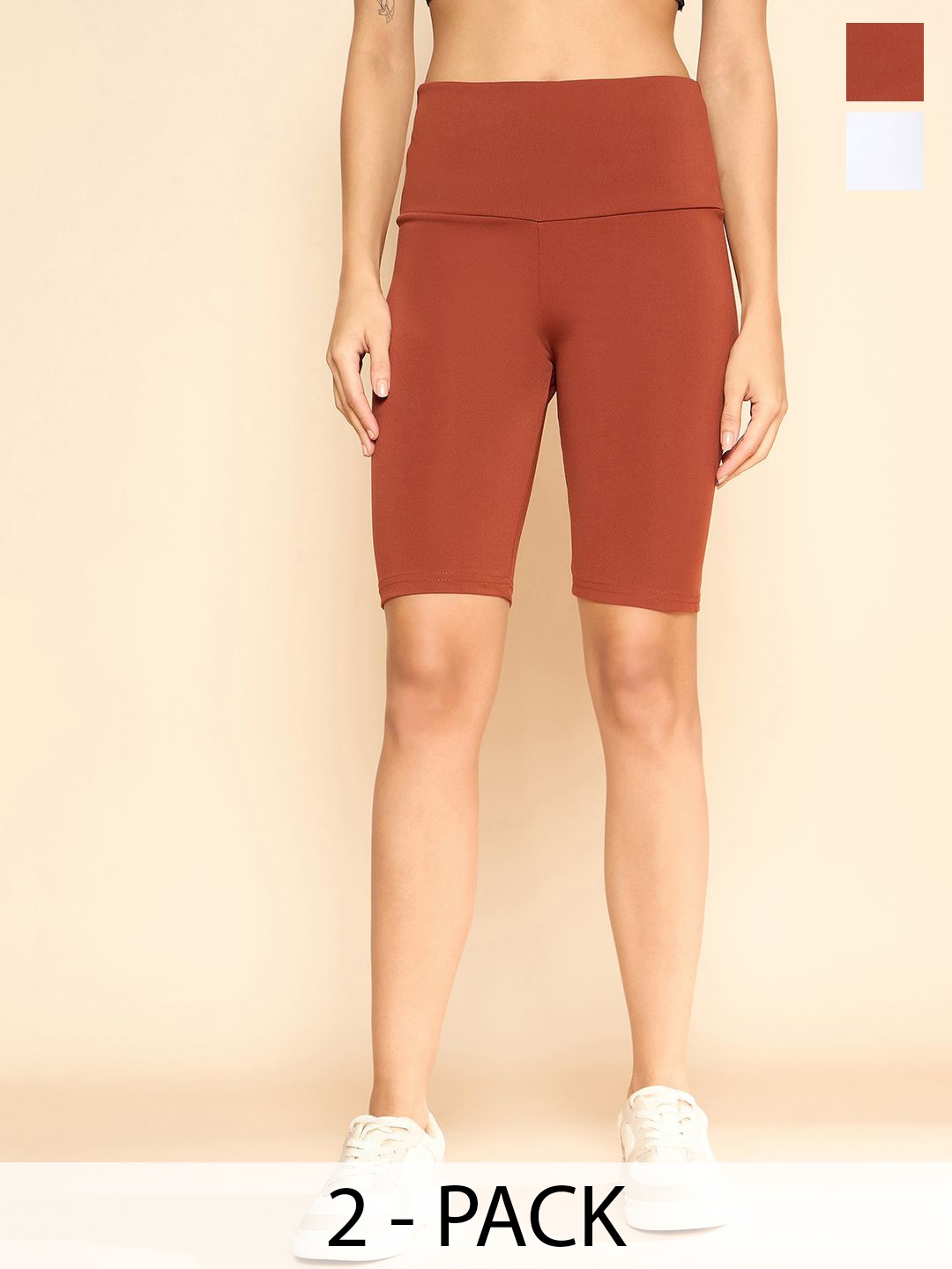 

COLOR CAPITAL Pack Of 2 Women High Rise Above Knee Gym Tights, Rust