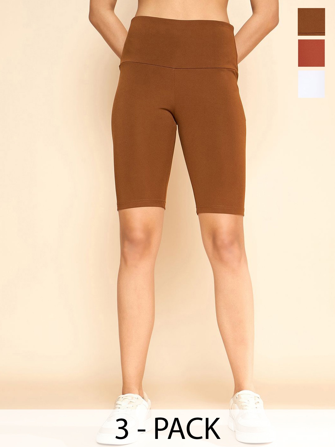 

COLOR CAPITAL Women Pack Of 3 Above Knee Gym Tights, Brown