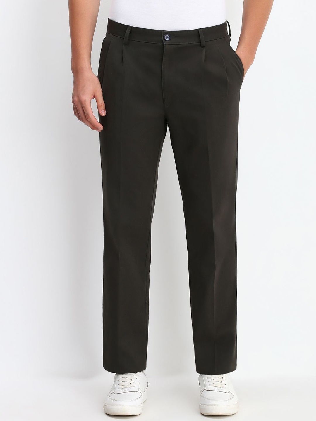 

Allen Solly Men Mid-Rise Pleated Regular Trousers, Charcoal