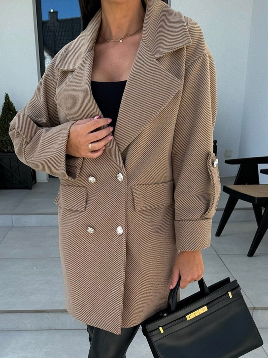 

StyleCast x Revolte Solid Double-Breasted Overcoat, Brown