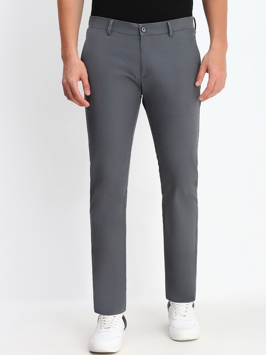 

Allen Solly Men Solid Slim Fit Cotton Trousers, Grey