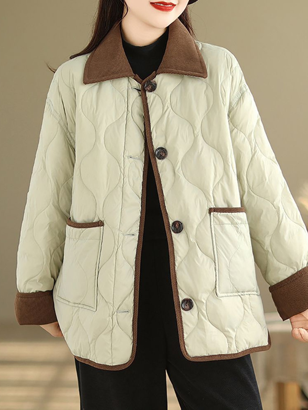 

StyleCast x Revolte Solid Single-Breasted Jacket, Beige