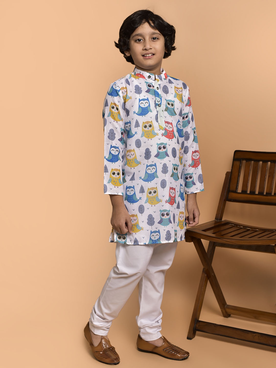 

PRINTCULTR Boys Animal Printed Straight Kurta with Pyjamas, White