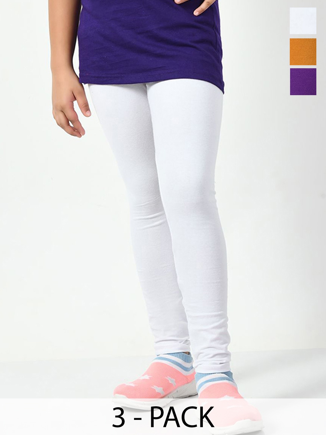 

KAYU Girls Pack Of 3 Ankle-Length Lenggings, Violet