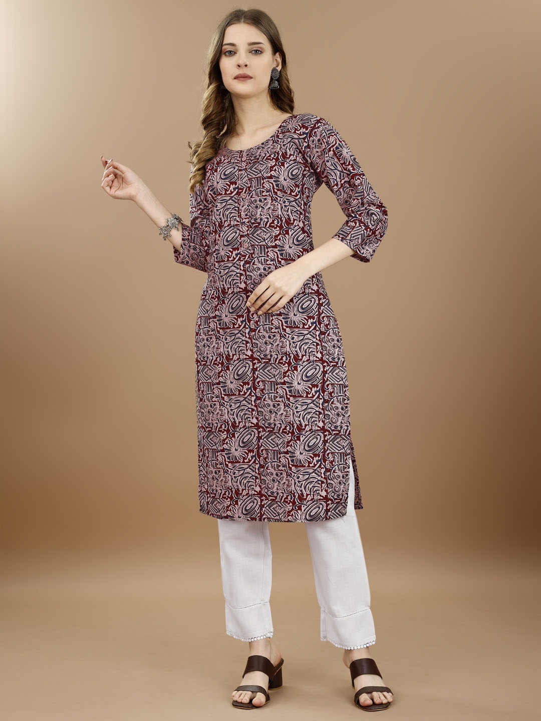 

KUNDAN FAB Women Cotton Ethnic Motifs Printed Kurta, Maroon