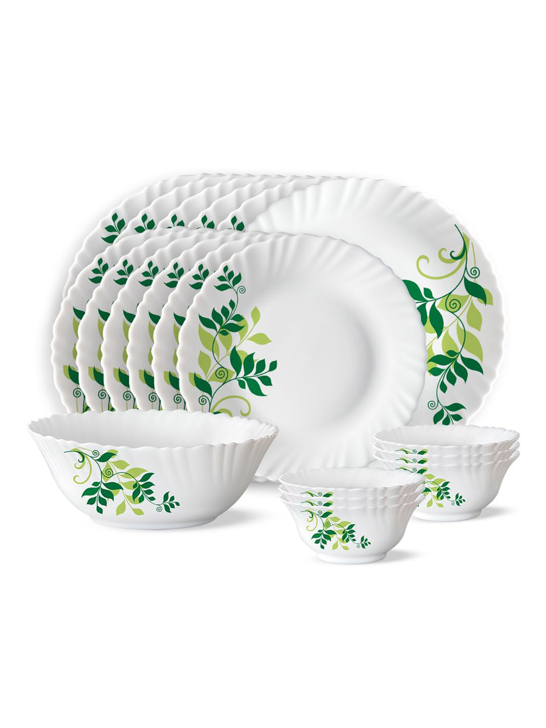 

Larah by BOROSIL Fern 19 Pcs White Floral Printed Opalware Dinner Set
