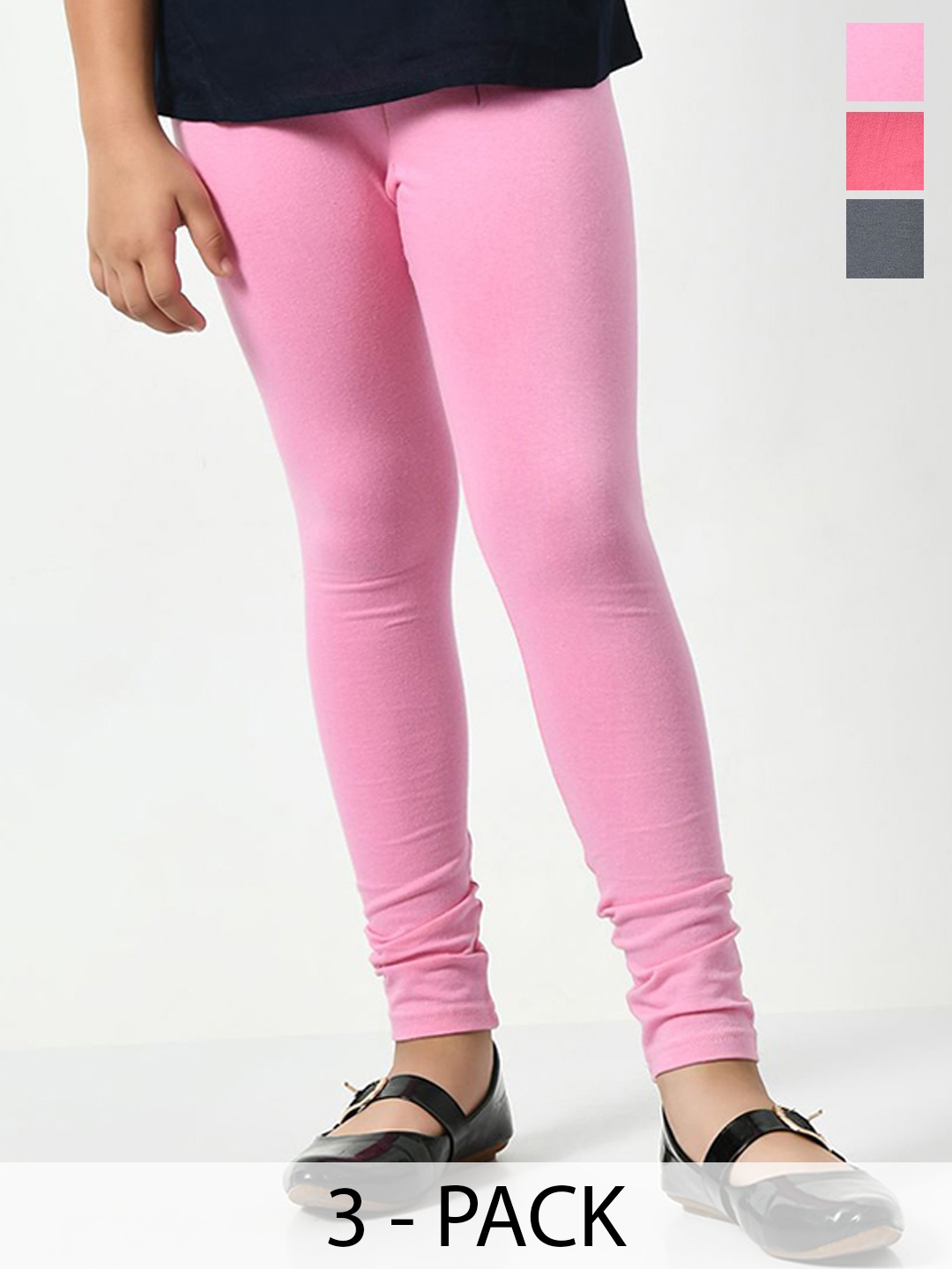 

KAYU Girls Cotton Pack Of 3 Ankle-Length Leggings, Pink