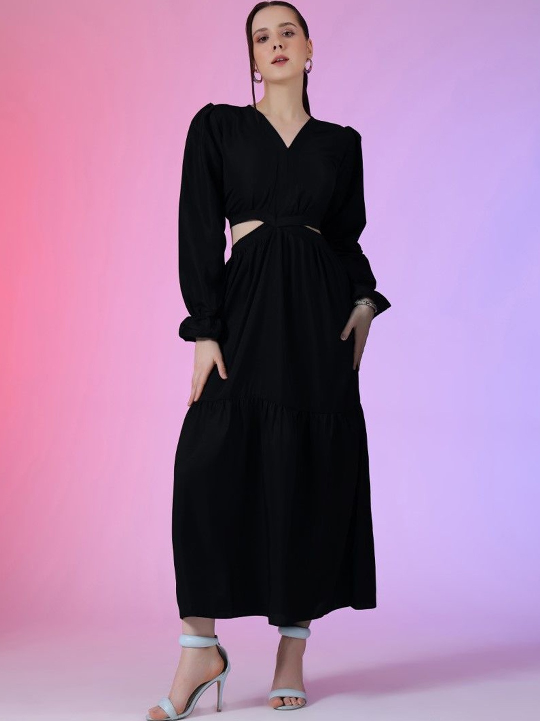 

Krunal Raiyani Cut-Outs Crepe Fit & Flare Maxi Dress, Black