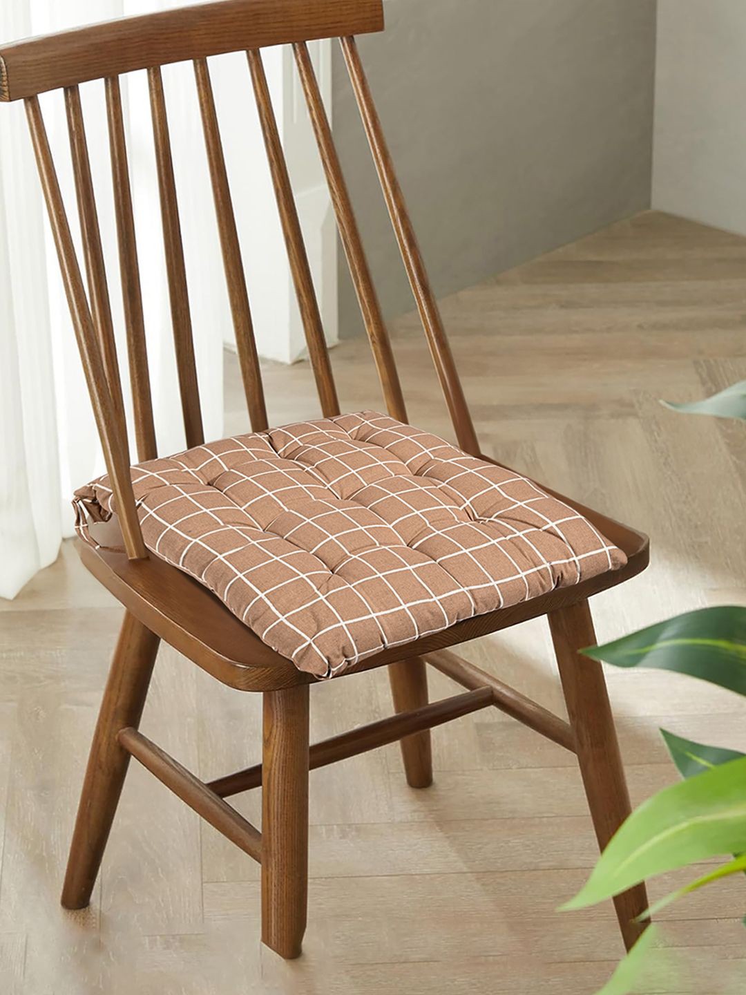 

Kuber Industries Brown & Green 4 Pieces Printed Cotton Chair Pads