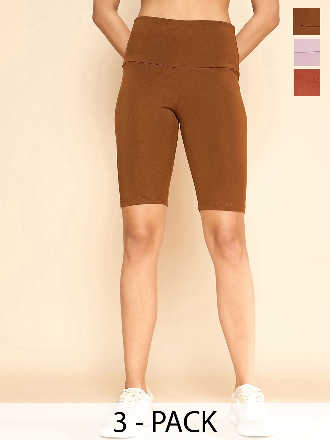 

COLOR CAPITAL Women Pack Of 3 Above Knee Gym Tights, Brown