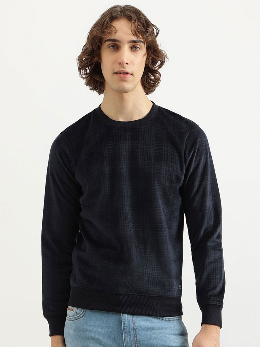 

United Colors of Benetton Men Striped Round Neck Pullover Sweatshirt, Blue