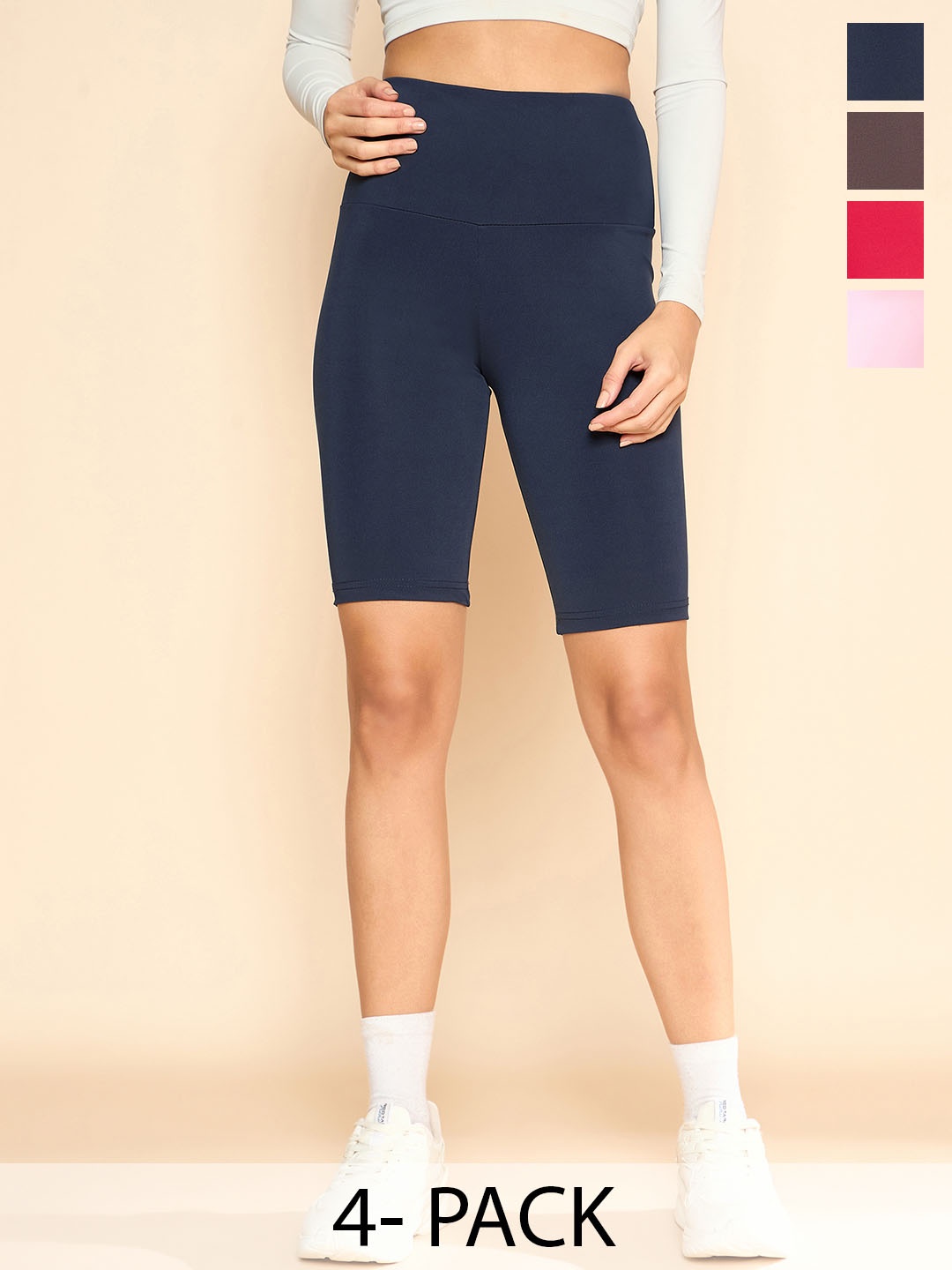 

COLOR CAPITAL Women Pack Of 4 Mid-Rise Cycling Tights, Navy blue