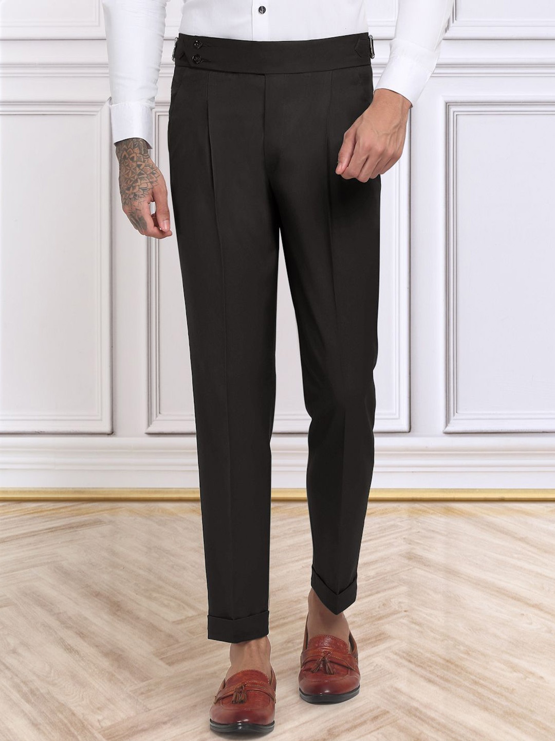 

KLOTTHE Men's Dark Brown Slim Fit Gurkha pants